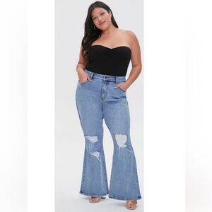 Forever 21 plus size high rise flare deconstructed jeans